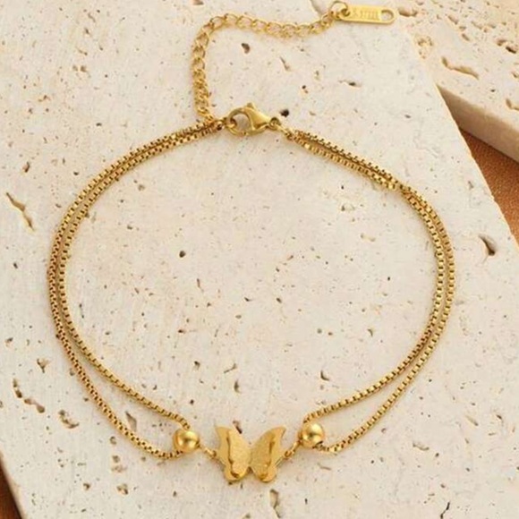 Gold Butterfly Chain anklet M577 - Picture 3 of 6